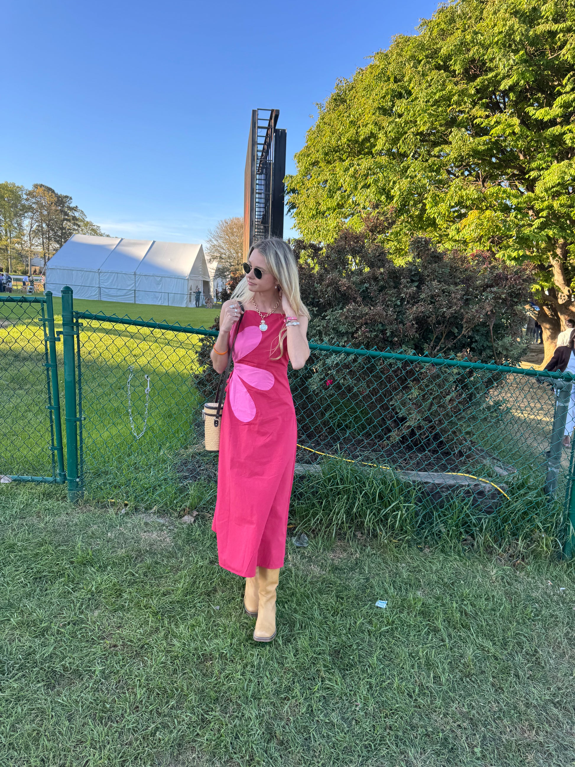 Side Cutout Flower Midi Dress