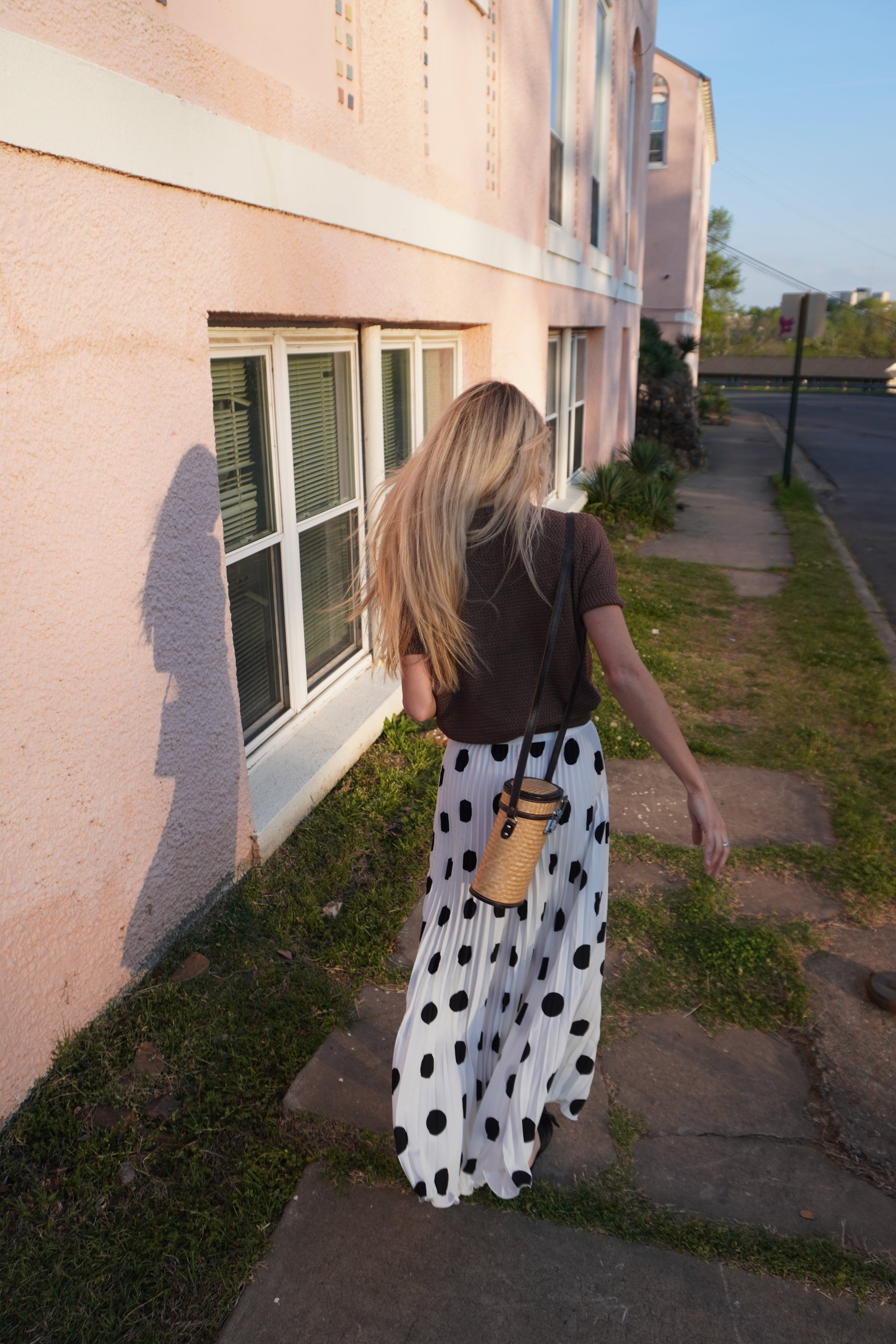 Polka Dot Pleated White Skirt