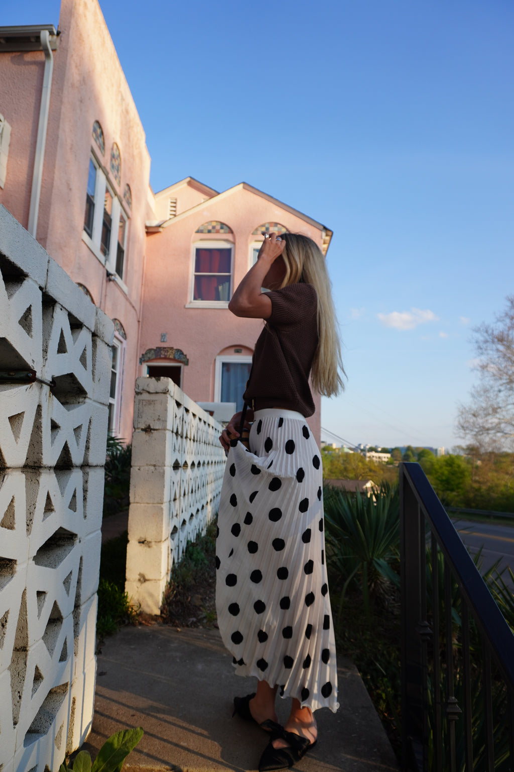 Polka Dot Pleated White Skirt