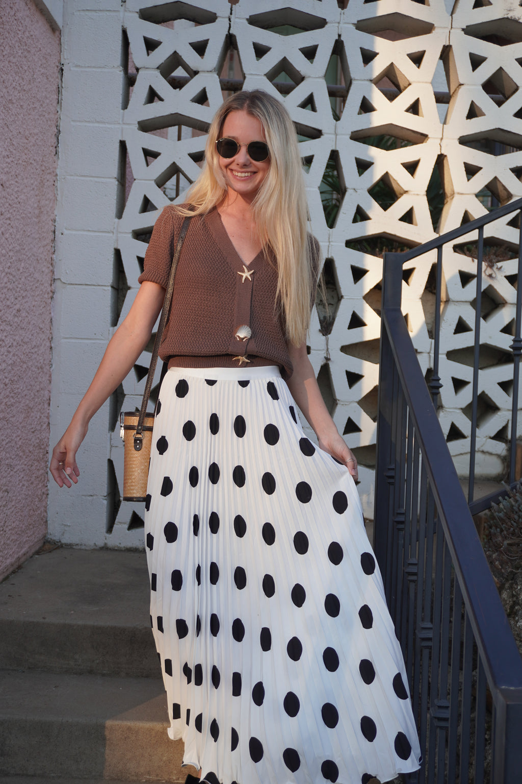 Polka Dot Pleated White Skirt