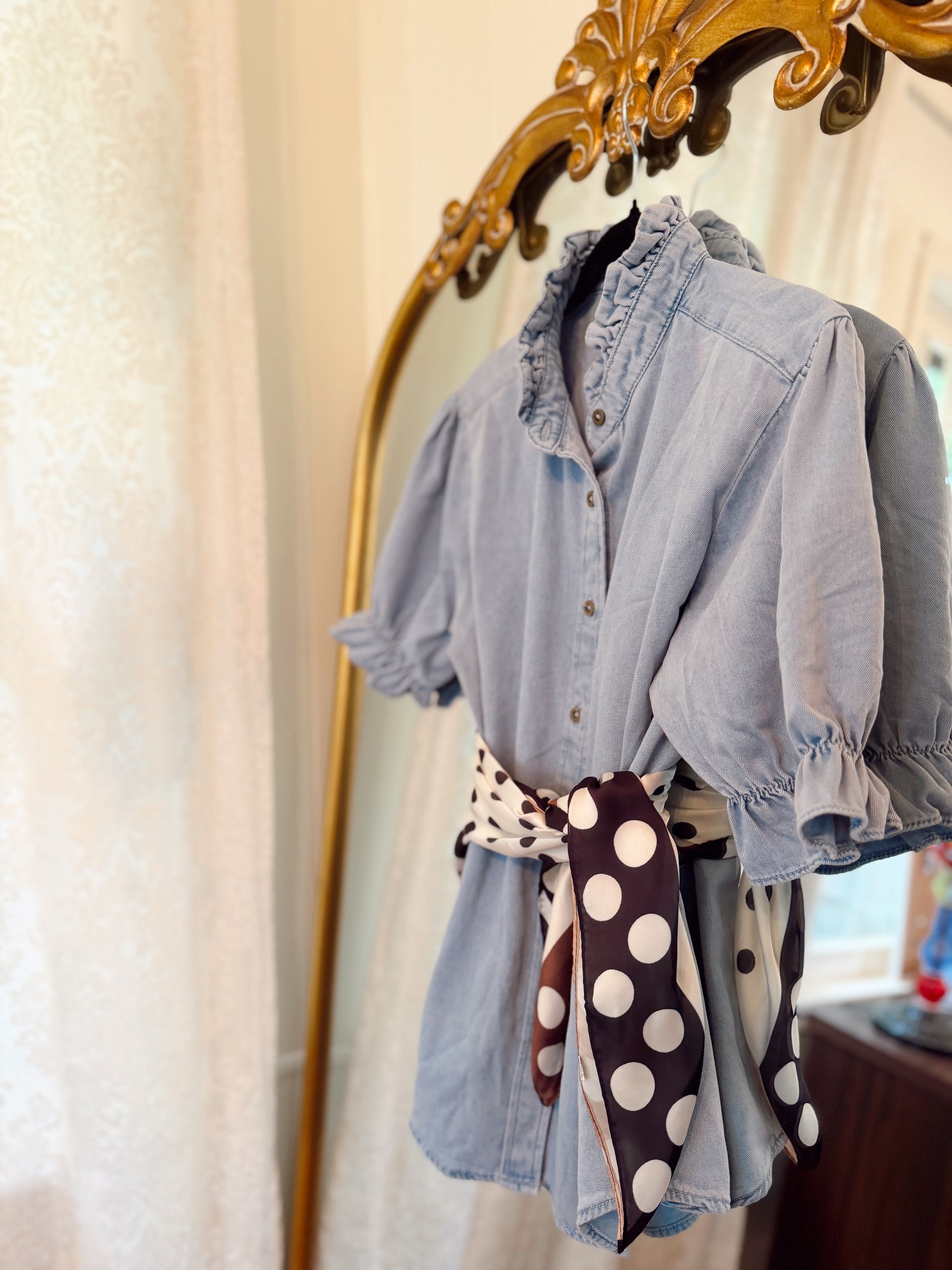 Chambray Ruffle Button Down