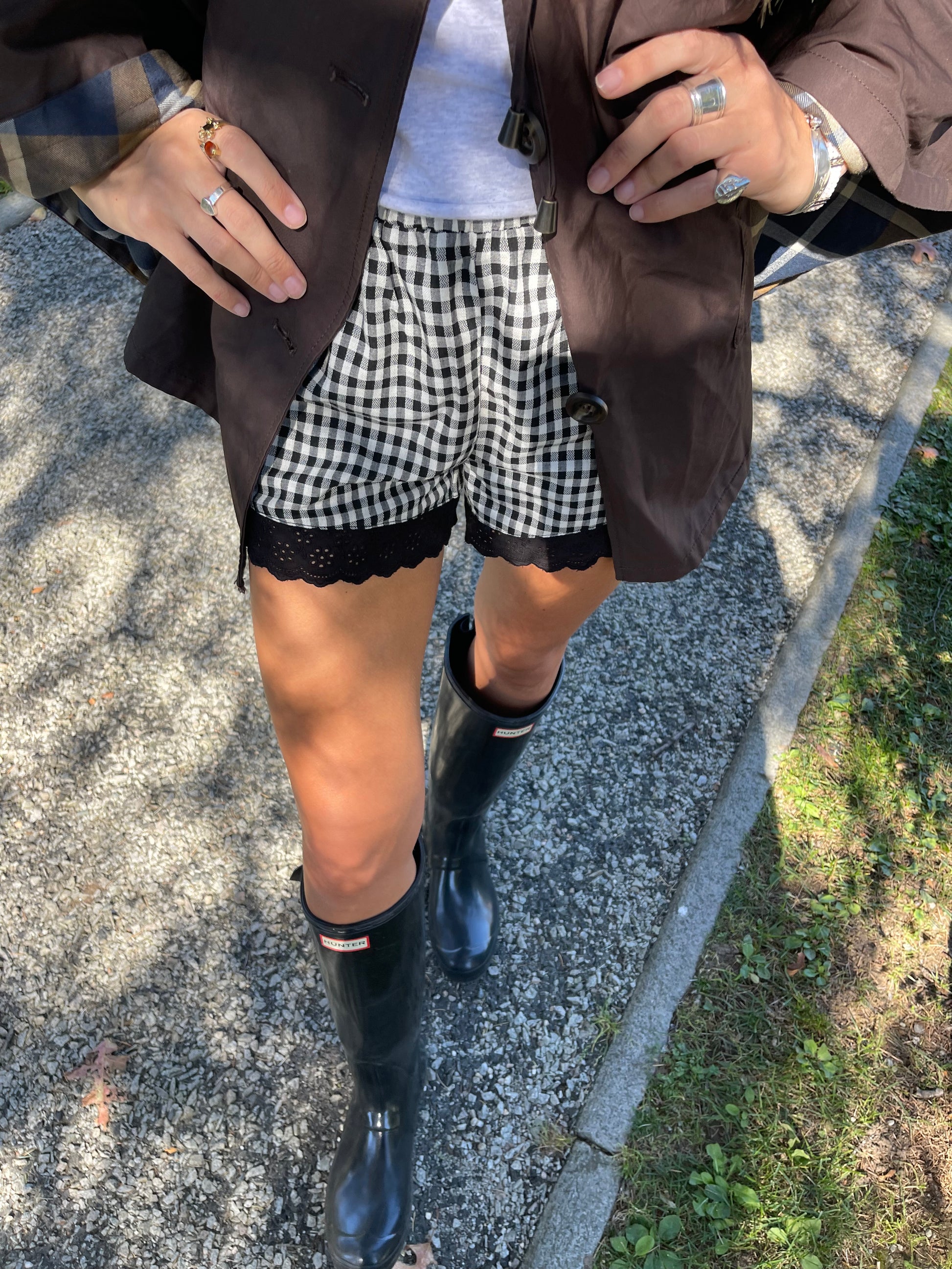 Gingham Black Lace Shorts