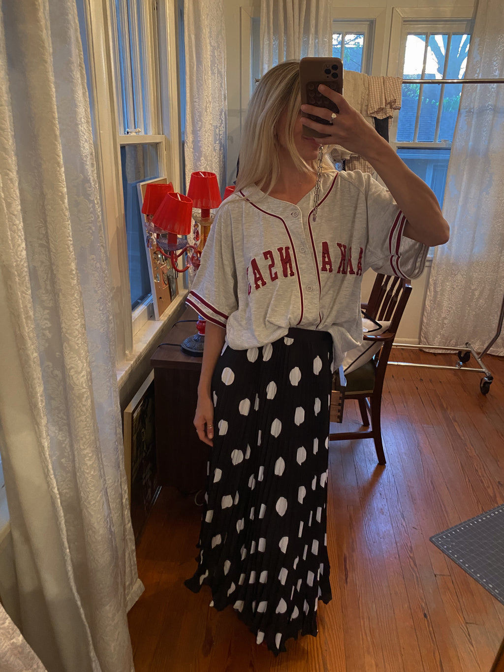 Polka Dot Pleated Skirt Black