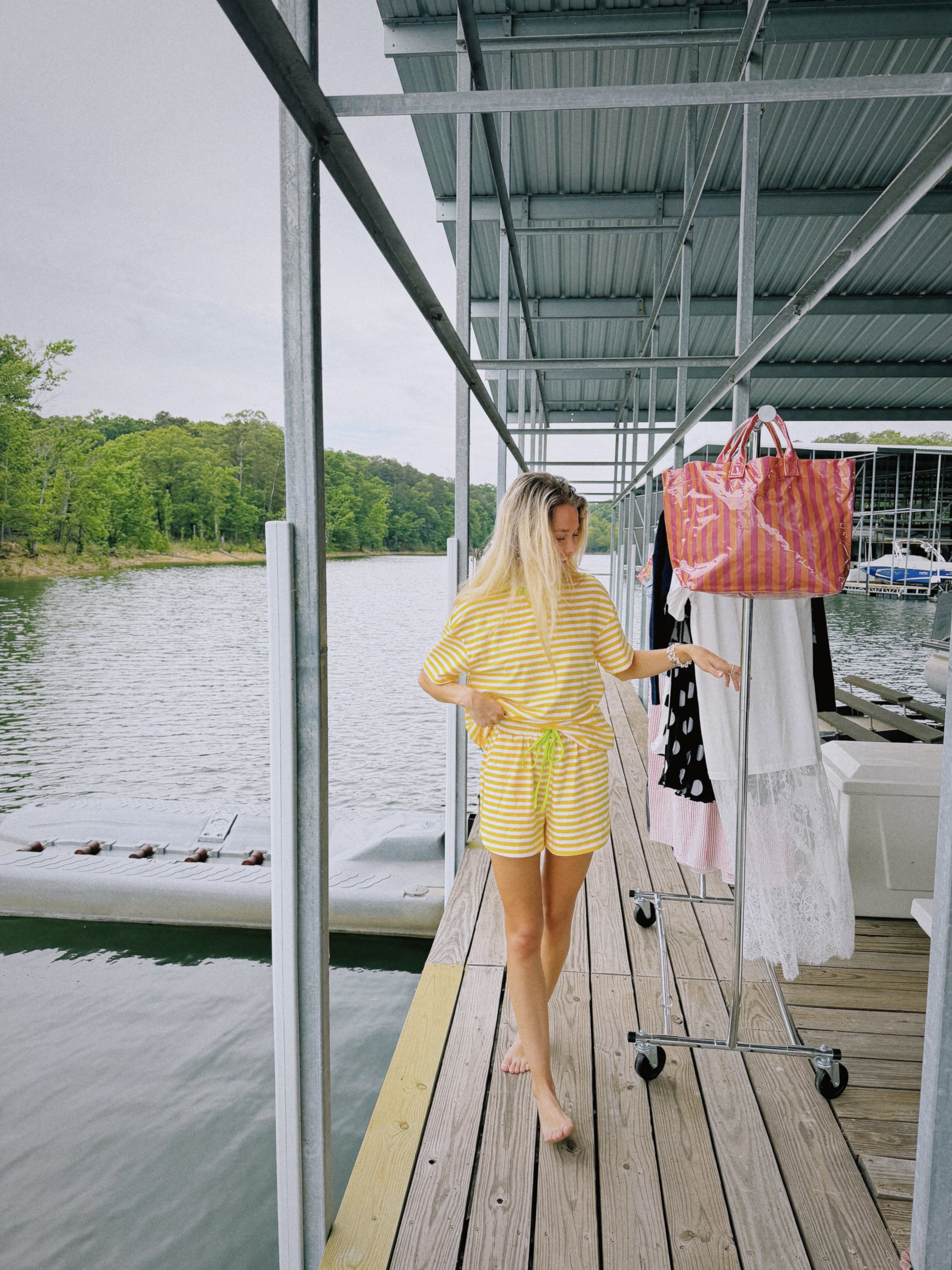 Yellow & White Stripe Short Set